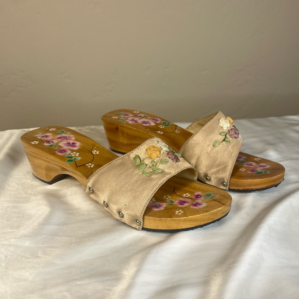 Cherry blossom Japanese inspired wood block heels